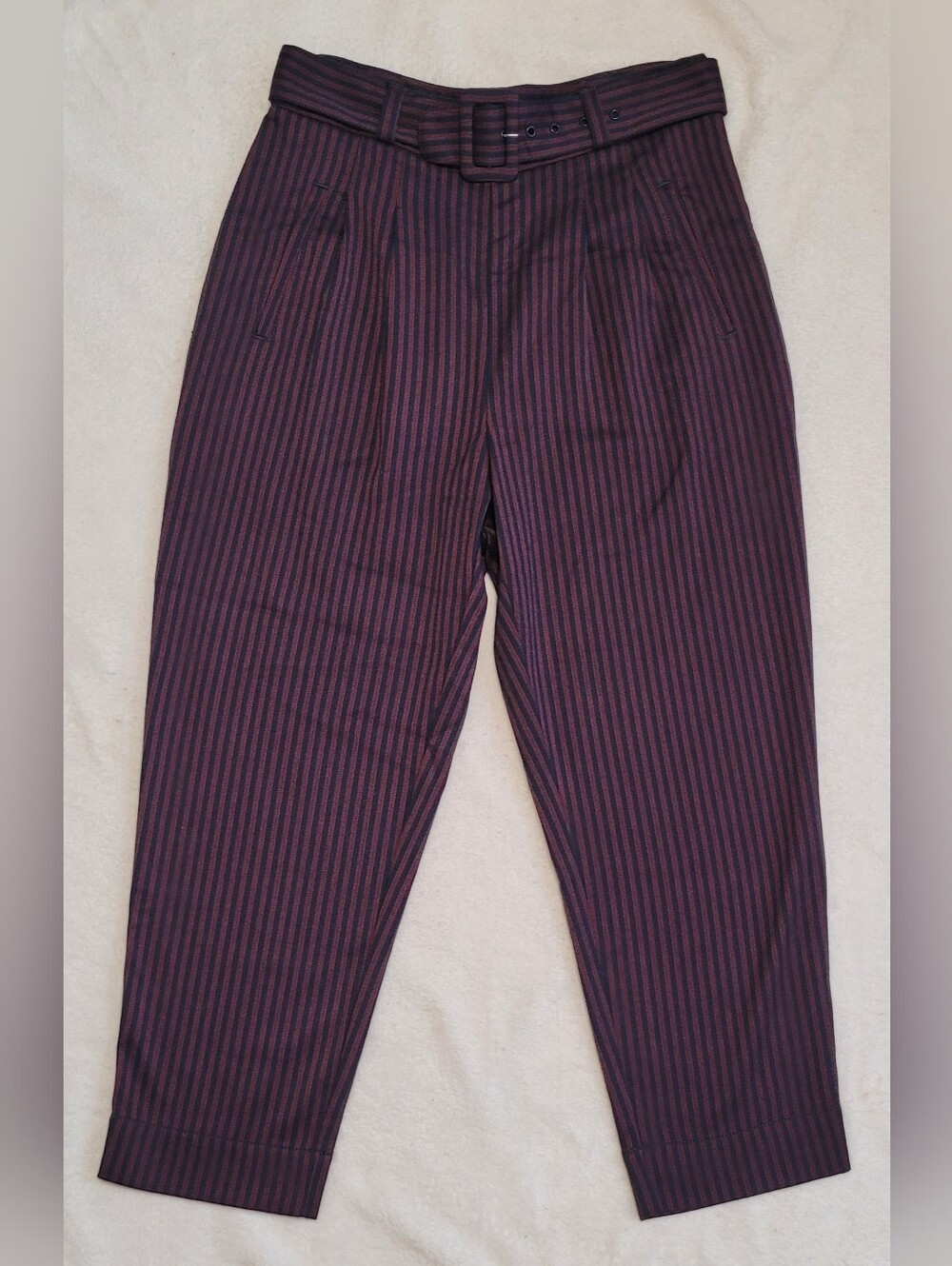 Anthropologie Cartonnier Toni Tapered Striped Belted Pants Size 8